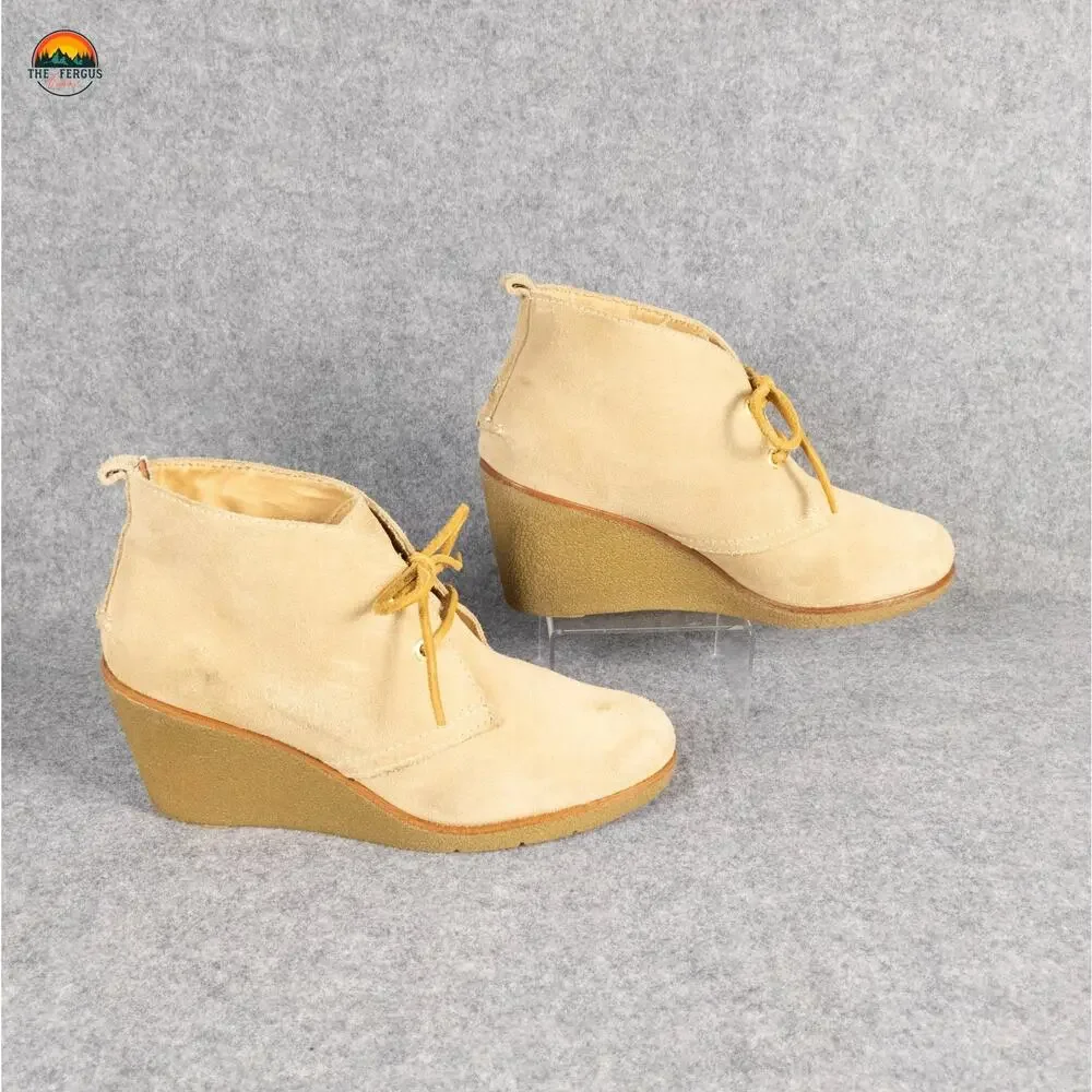 Sperry Top Sider Harlow Booties Beige Lace-Up Wedge Heel Women's Size 8.5M
